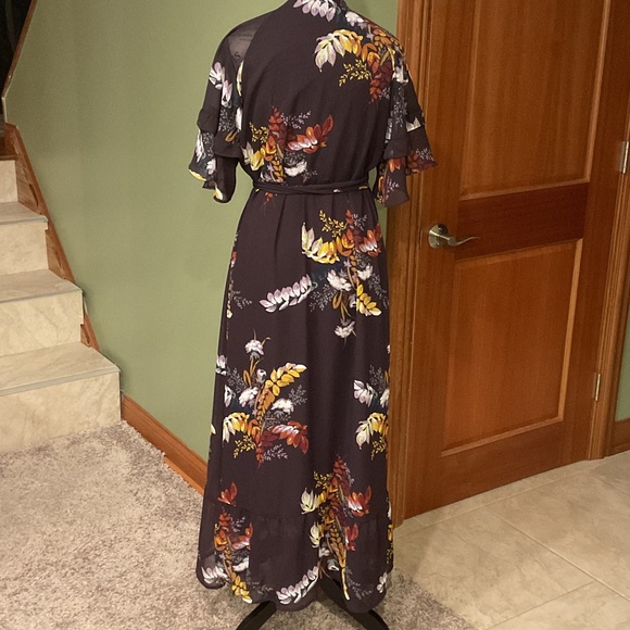 Madewell Floral Wrap Maxi Dress - Black with Yellow and Red, Size M - Picture 4 of 6